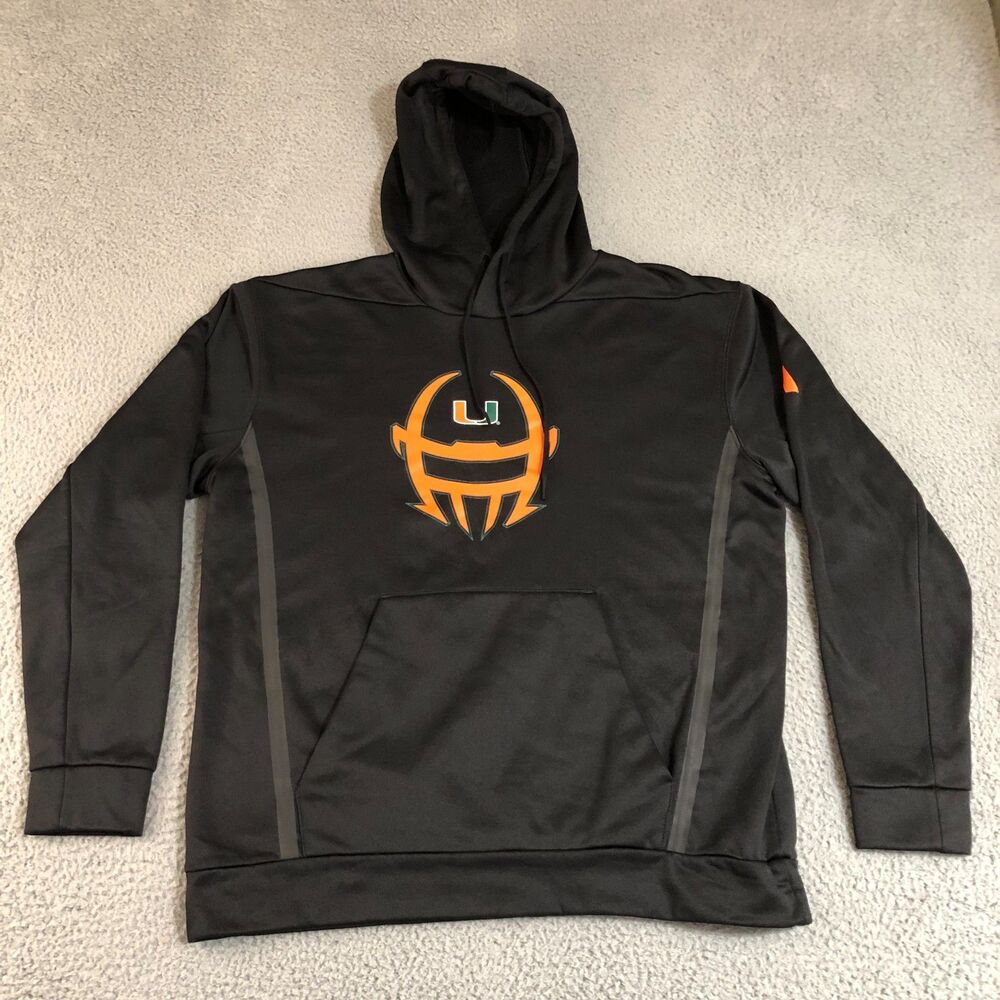 Miami Hurricanes Hoodie Mens L Black Pullover NCAA Football Sportswear Adidas